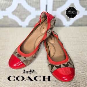 Coach Wanda Khaki/Tigerlily Signature "C" and Patent Leather Ballerina Flats 10B